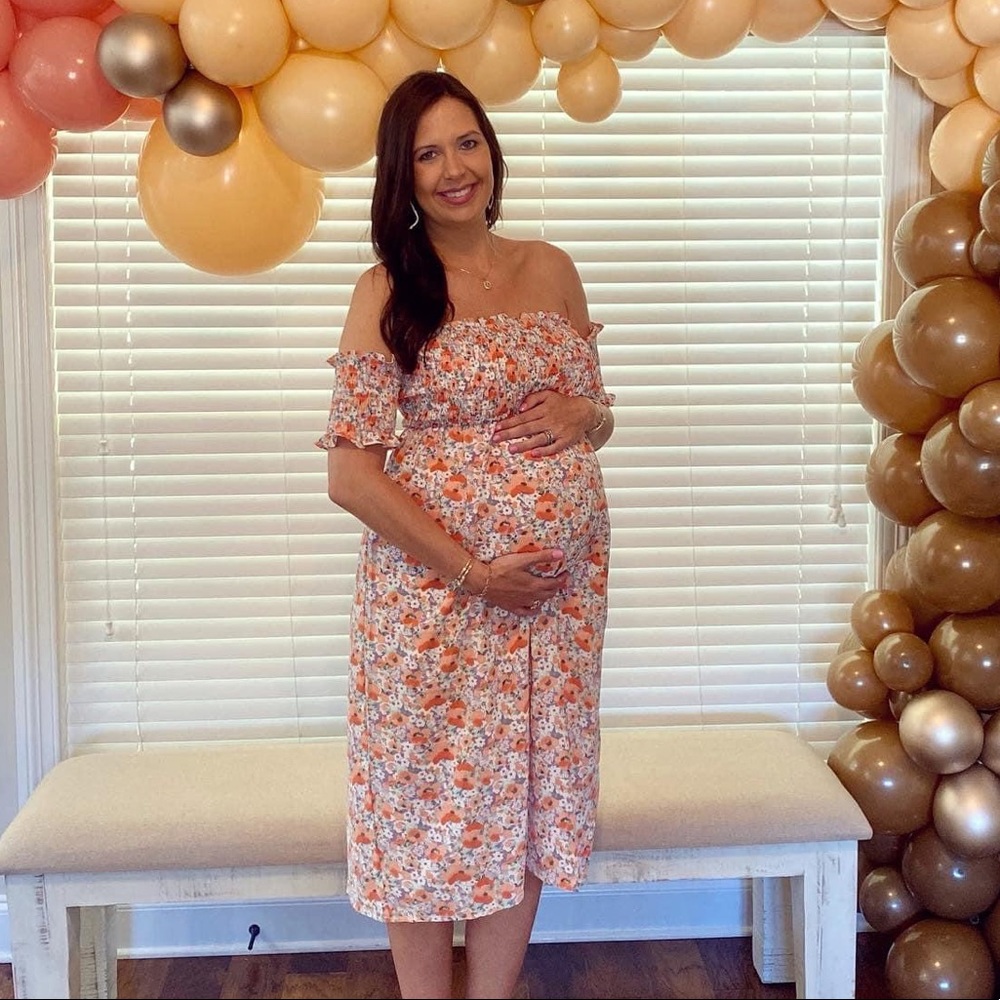 Pink Lily Floral Midi Pink Maternity/Post Maternity Dress - Picture 3 of 11